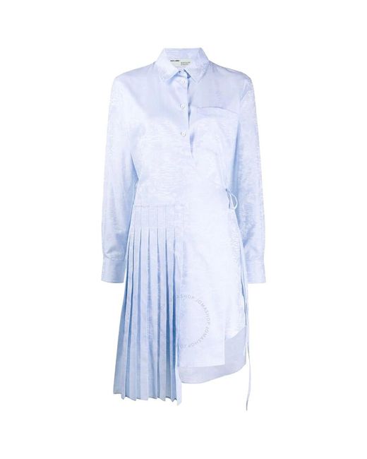 Off-White c/o Virgil Abloh Blue Wave Print Asymmetrical Pleated Dress