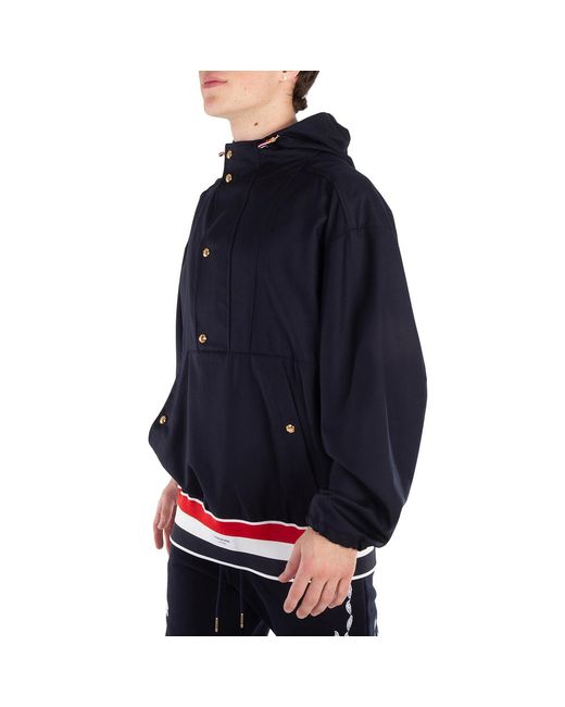 Thom Browne Blue Wool Oversized Anorak for men