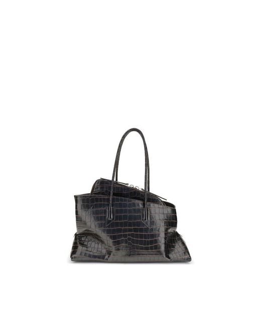 The Attico Black Crocodile-Embossed Calf Leather Shoulder Bag