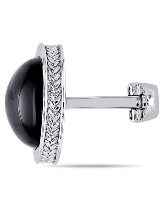 Amour Black 17 Ct Tgw Onyx Bezel Set Cufflinks With Braided Accent for men