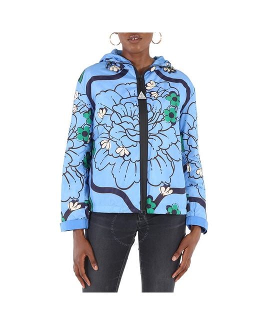 Moncler Blue Lil Macro-floral Print Quilted Jacket