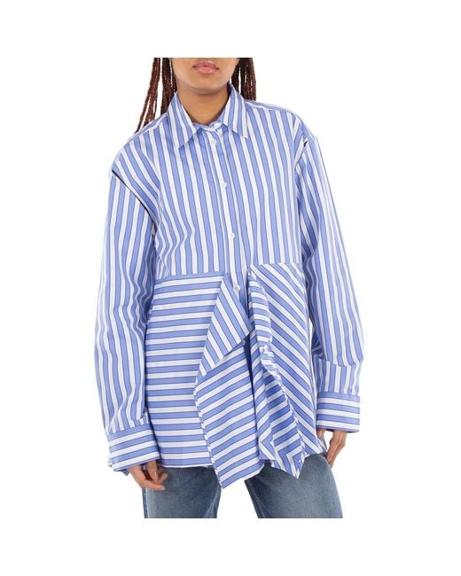 J.W. Anderson Blue Peplum Drape Striped Shirt, Brand Size 10 (Us