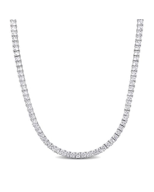 Amour Metallic 44 Ct Tgw Square Created Sapphire Tennis Necklace for men