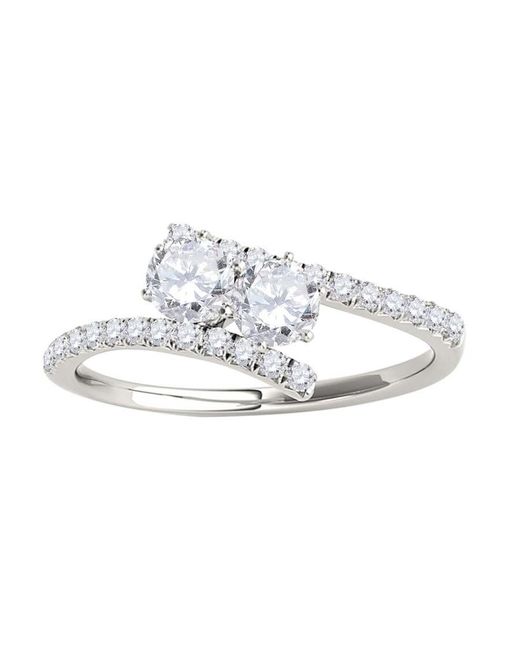 Maulijewels White 0.75 Carat Natural Round Diamond Two Stone Engagement Ring