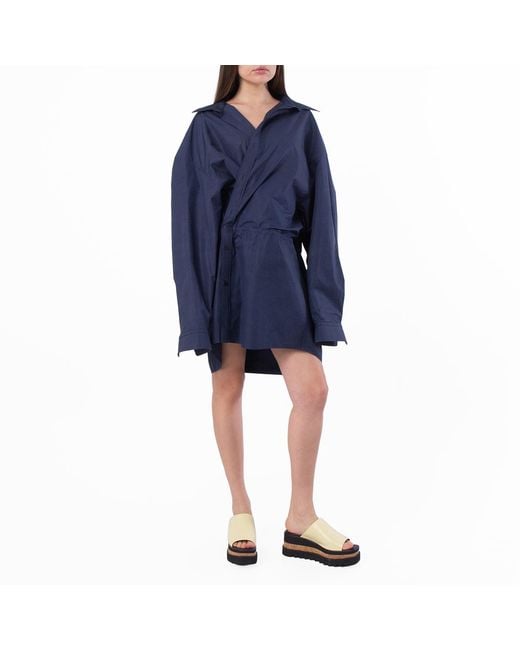 Balenciaga Blue Oversized Fit Cotton Mini Dress, Brand Size 36 Us