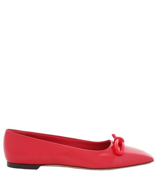 Ferragamo Red Ferragamo Ladies Ballet Flat With Asymmetric Bow