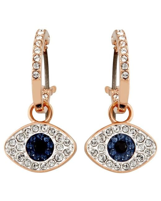 Swarovski Blue Duo Rose Plated Evil Eye Hoop Earrings