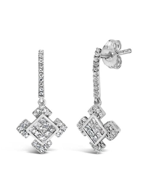 Haus of Brilliance Metallic 10K Princess And Round Diamond Geometric Composite Dangle Earrings for men