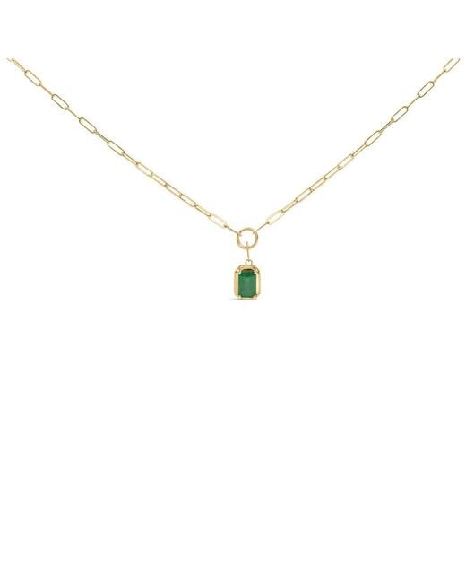 Haus of Brilliance Metallic 10K Emerald Cut 6X4 Mm Emerald Solitaire Pendant Necklace