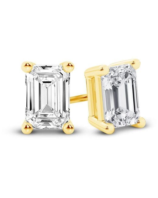 Brilliant Diamond Metallic 14K Igi Certified 0.50 Carat Emerald Cut Lab Grown Diamond Stud Earrings For Vs Clarity, E-F Color