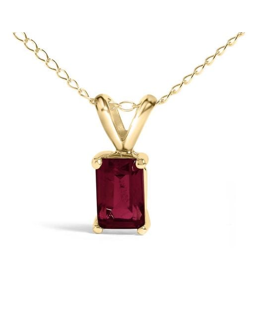 Haus of Brilliance Metallic 14K 6X4Mm Emerald Cut Ruby Solitaire Pendant Necklace