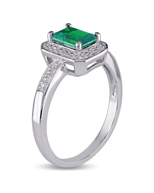 Amour Metallic Emerald Cut Created Emerald And Diamond Accent Ring