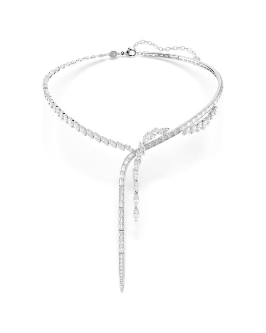 Swarovski White Mesmera Rhodium Plated Y Necklace for men