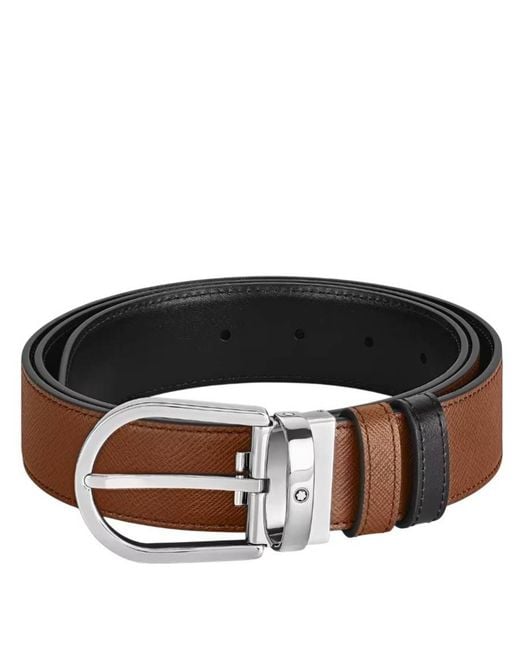 Montblanc Brown Sartorial Leather Horseshoe 35Mm Reversible Belt for men