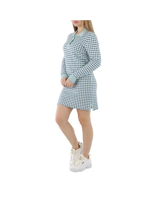 Barrie Blue Gingham Cashmere And Cotton Midi Dress