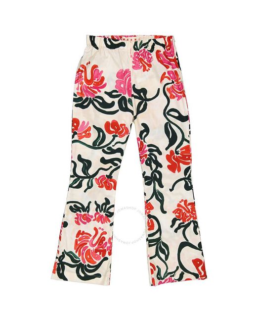 Marni Red Floral-print Bootcut Trousers