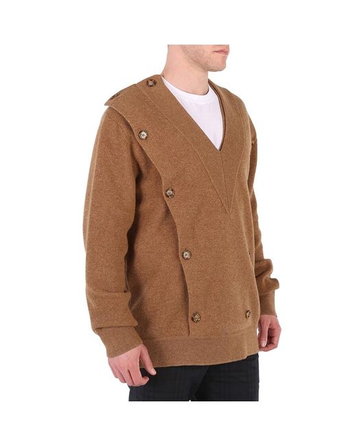 Burberry Brown Double-Breasted V-Neck Jumper for men