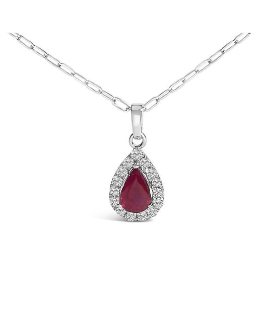 Haus of Brilliance Metallic 14K 6X4 Pear Ruby And Diamond Halo Pendant Necklace for men