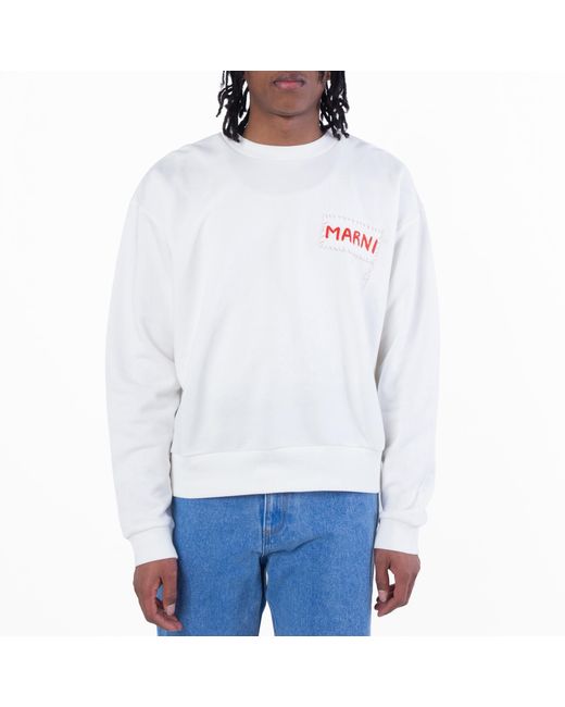 Marni White Long Sleeve Cotton Sweatshirt for men