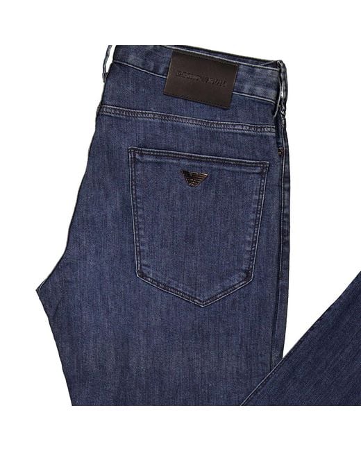 Emporio Armani Blue J06 Slim-Fit Worn-Effect Denim Jeans, Waist for men