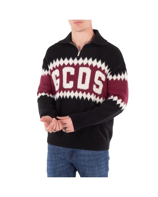 Gcds Red Logo Argyle Polo Sweater for men