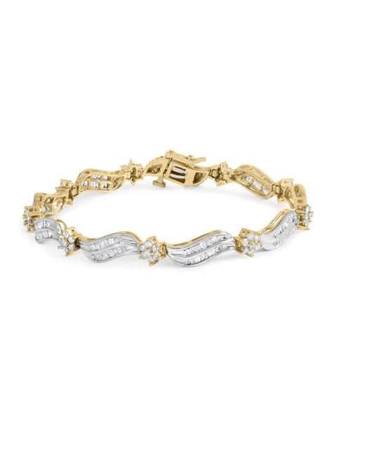 Haus of Brilliance Metallic 10K And 3.00 Cttw Diamond Cluster And Wave Link Bracelet (I-J Color, I1-I2 Clarity)