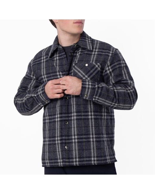 Burberry Black Wadded Check Wool Overshirt for men