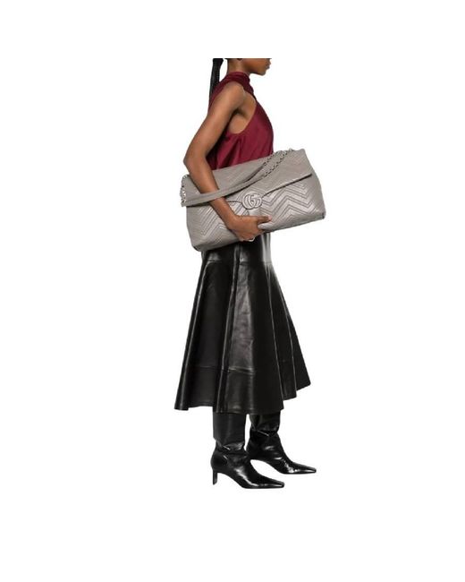 Gucci Gray Gg Marmont Maxi Chevron-Quilted Leather Shoulder Bag