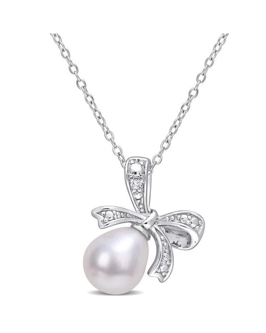 Amour Metallic 8.5-9Mm Freshwater Cultured Pearl And Diamond Accent Bow Pendant With Chain