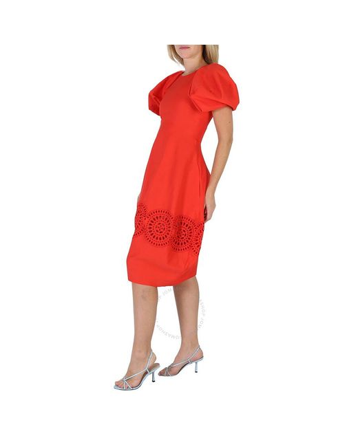 Stella McCartney Red Bright Broderie Anglaise Puff-sleeve Dress
