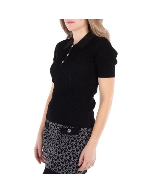 Michael Kors Black Classic Collar Stretch Knit Polo Shirt