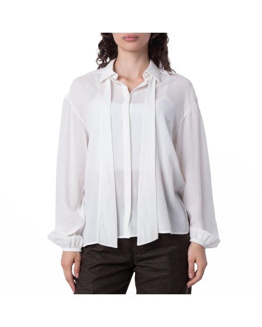 Bally Gray Cotton Tie-Neck Blouse
