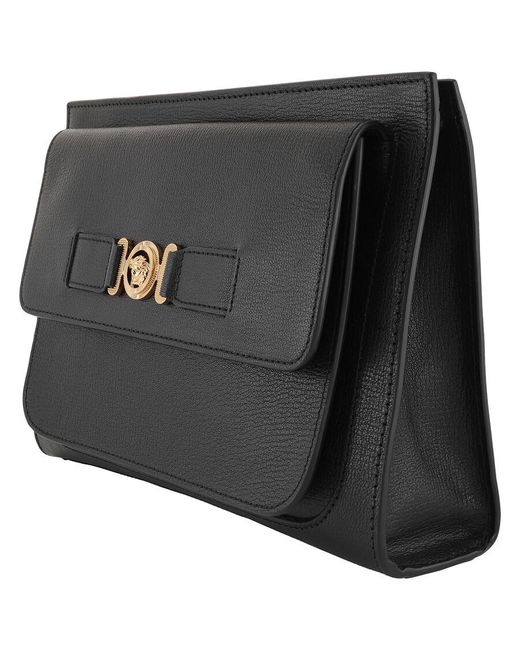 Versace Black Medusa Plaque Calf Leather Clutch Bag for men