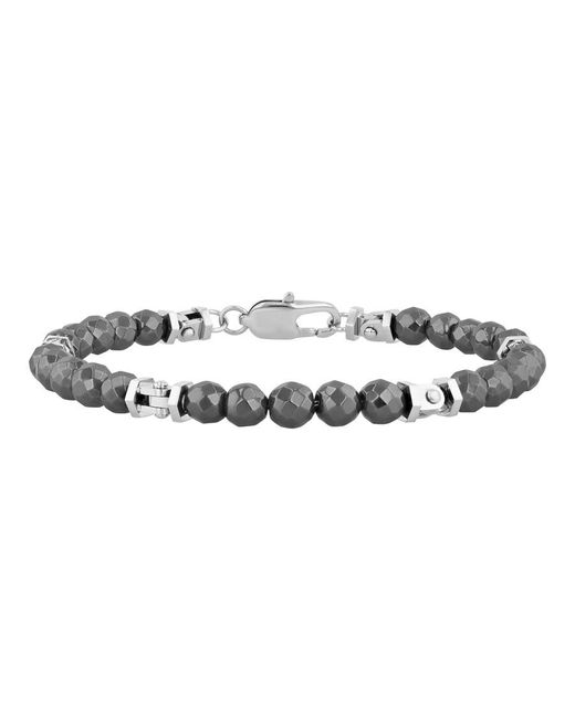 Robert Alton Metallic Stainless Steel Smooth Geometric Hematite Bead Bracelet for men
