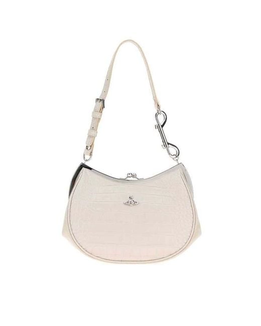 Vivienne Westwood Natural Ivory Leather Charm Frame Purse Shoulder Bag Pearl Borse A Mano