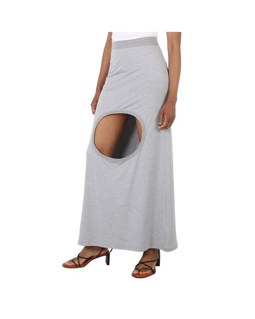 Burberry Gray Melange Stretch Silk Jersey Step-through Skirt