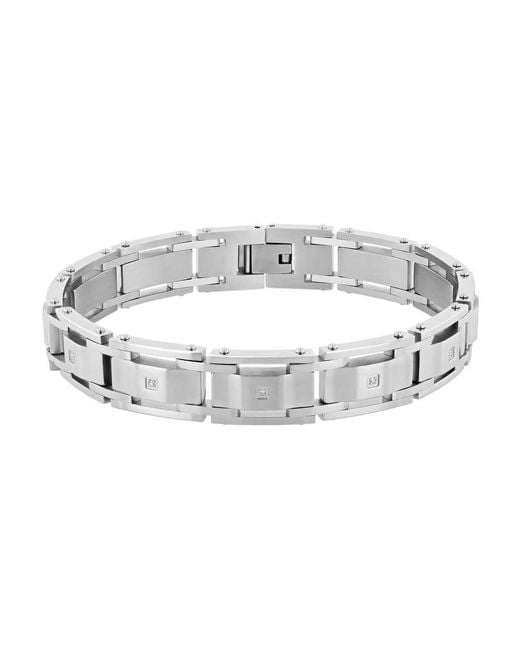 Robert Alton Metallic 1/20Ctw Diamond Stainless Steel Sloped Link Bracelet for men