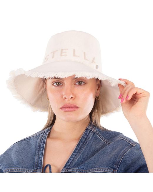 Stella McCartney White Logo Embroidered Cotton Bucket Hat