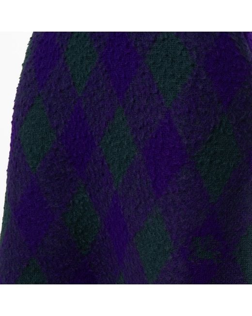 Burberry Blue Vintage Check Frayed-Edge Wool Skirt
