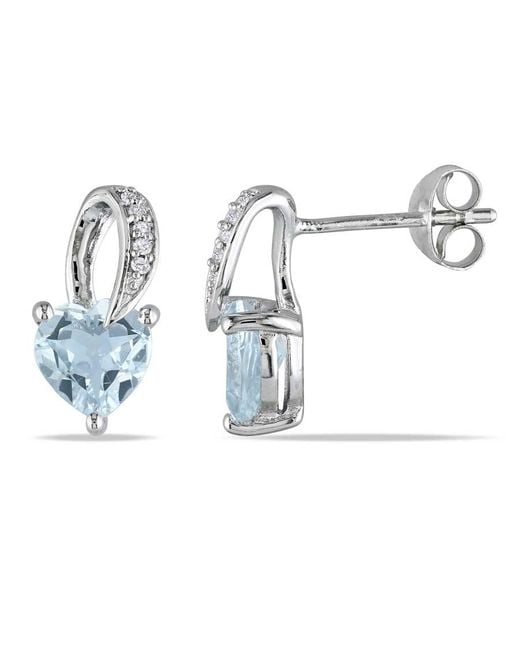 Amour Blue Heart Shaped Aquamarine And Diamond Swirl Earrings
