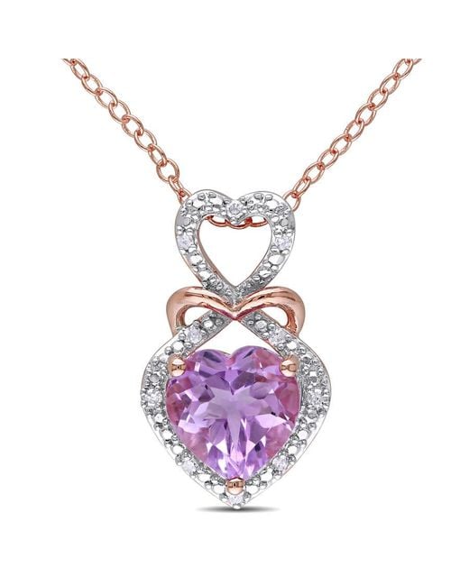 Amour Pink Diamond And Rose De France Triple Heart Halo Pendant With Chain for men