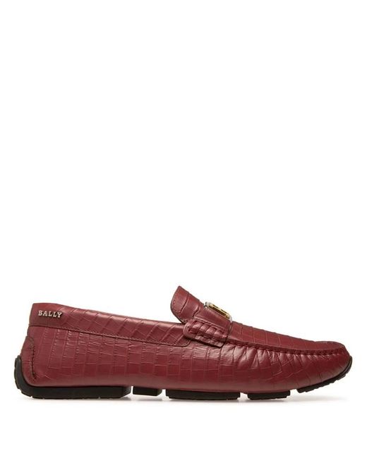 Bally Red Palan Embossed Leather Loafers, Brand Size 6.5 Us for men