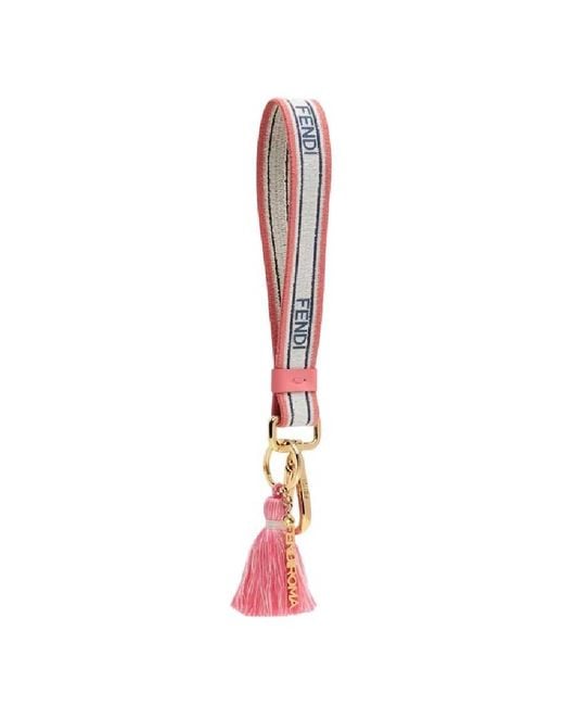 Fendi White Stripe Motif Leather Details Key Charm