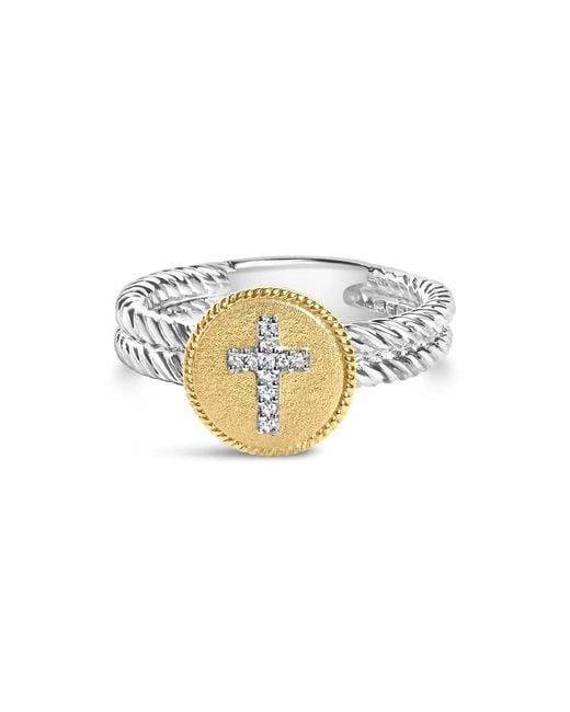 Haus of Brilliance White 18K Plated .925 Sterling Diamond Cross Ring With Satin Finish