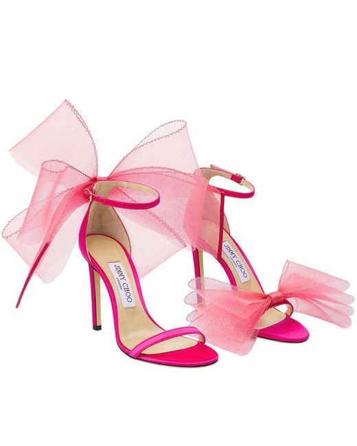 Jimmy Choo Pink Aveline 100 Grosgrain Bow Sandals, Brand Size 35.5 Us