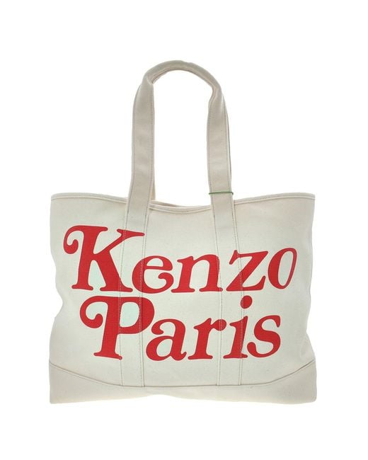 KENZO Red Printed Logo Tote Bag for men