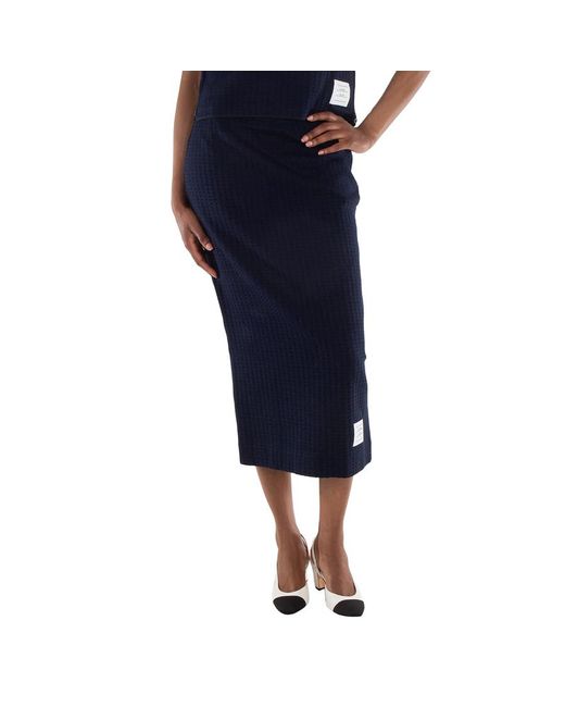 Thom Browne Blue Gingham Jacquard Cotton Midi Skirt, Brand Size 40 (Us