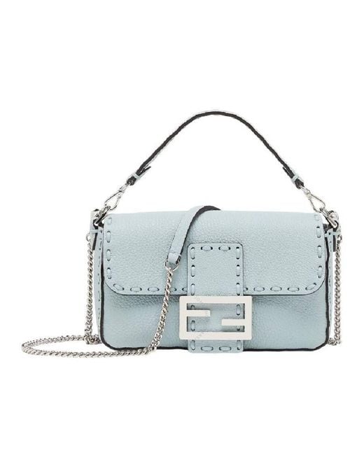 Fendi Blue Iconic Front Flap Baguette Bag