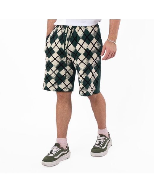 Burberry Green Knitted Argyle Pattern Cotton Shorts for men