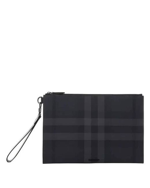 Burberry Black Check Pattern Coated Canvas Clutch for men